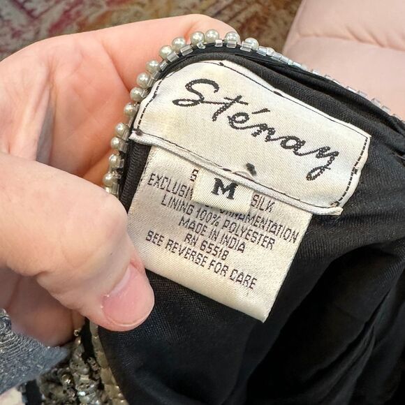 Stenay Womens Beaded Top Small Silk Black Sequin Flapper Party‎ New Years - Picture 9 of 11